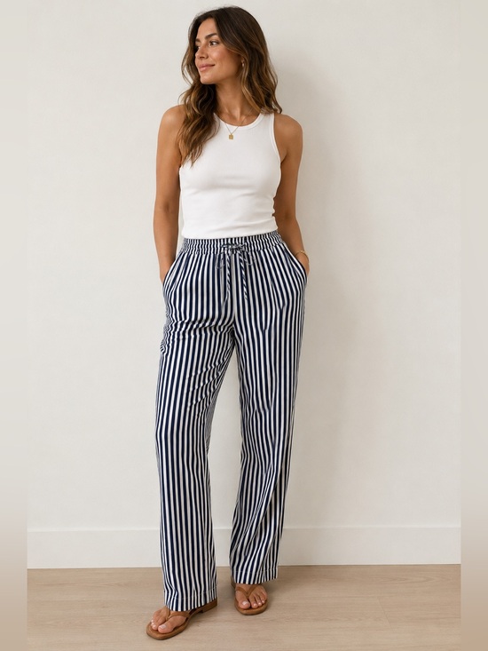Lauren Ralph Lauren Pants - Lauren Ralph Lauren Petite Striped Pull-On Pants Navy White Size 8P
